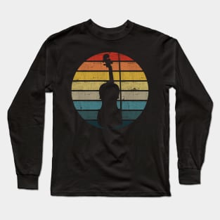 Cello Silhouette On A Distressed Retro Sunset graphic Long Sleeve T-Shirt